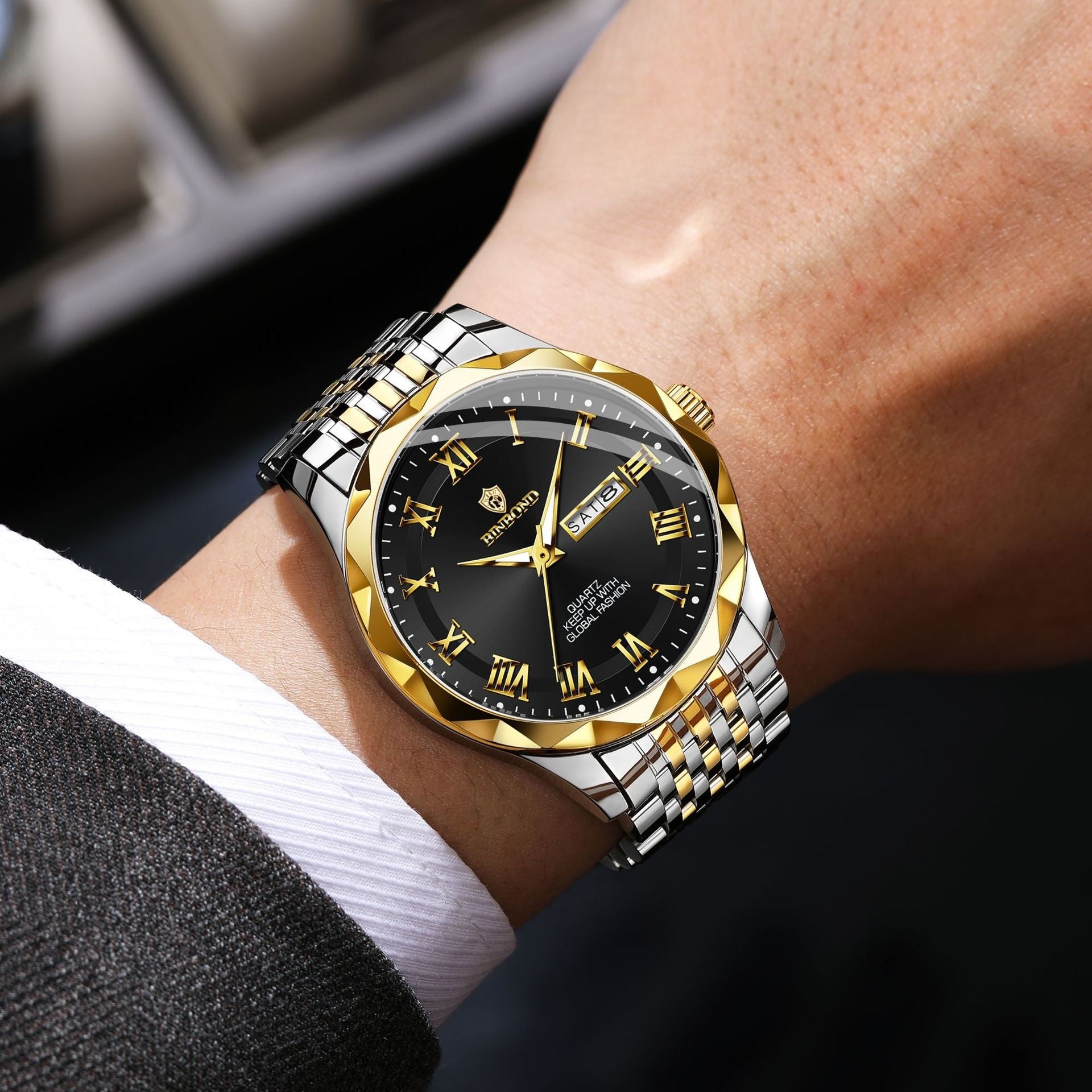 Executive Day-Date Calendar Watch - Waterproof Business Quartz