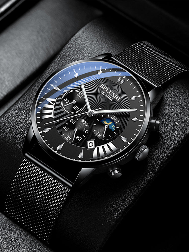 Multifunctional Quartz Watch - 40.5mm with 24-Hour, Calendar, Luminous, Chronograph