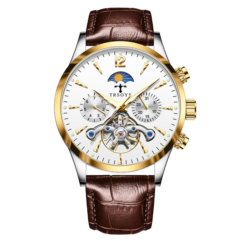 Tourbillon Hollow Mechanical Watch - 43mm Waterproof Automatic with Transparent Back