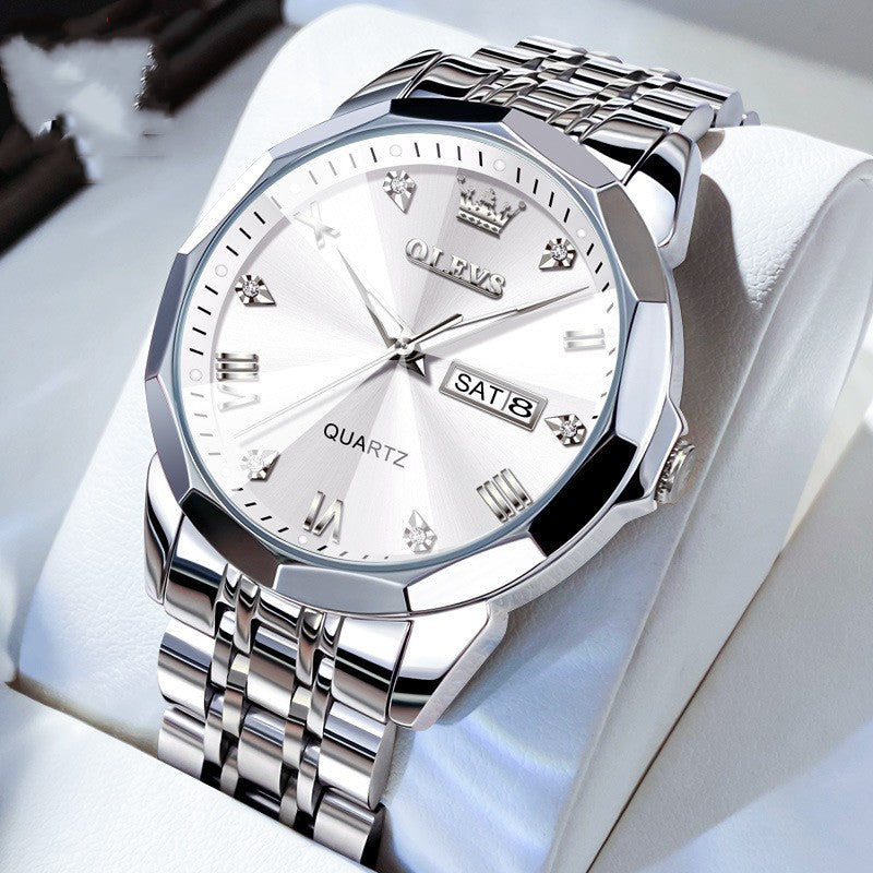 Roman Numeral Double Calendar Watch - 41mm Waterproof Business Timepiece