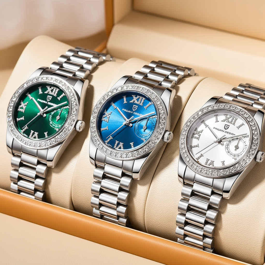 Women's stainless steel waterproof watch with colorful dial options