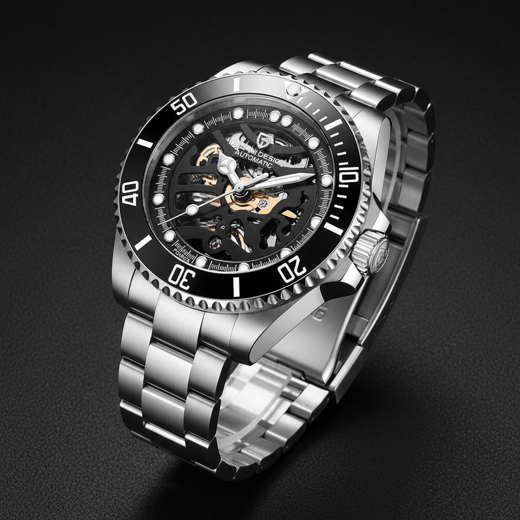 PAGANI DESIGN steel band mechanical watch with sapphire crystal