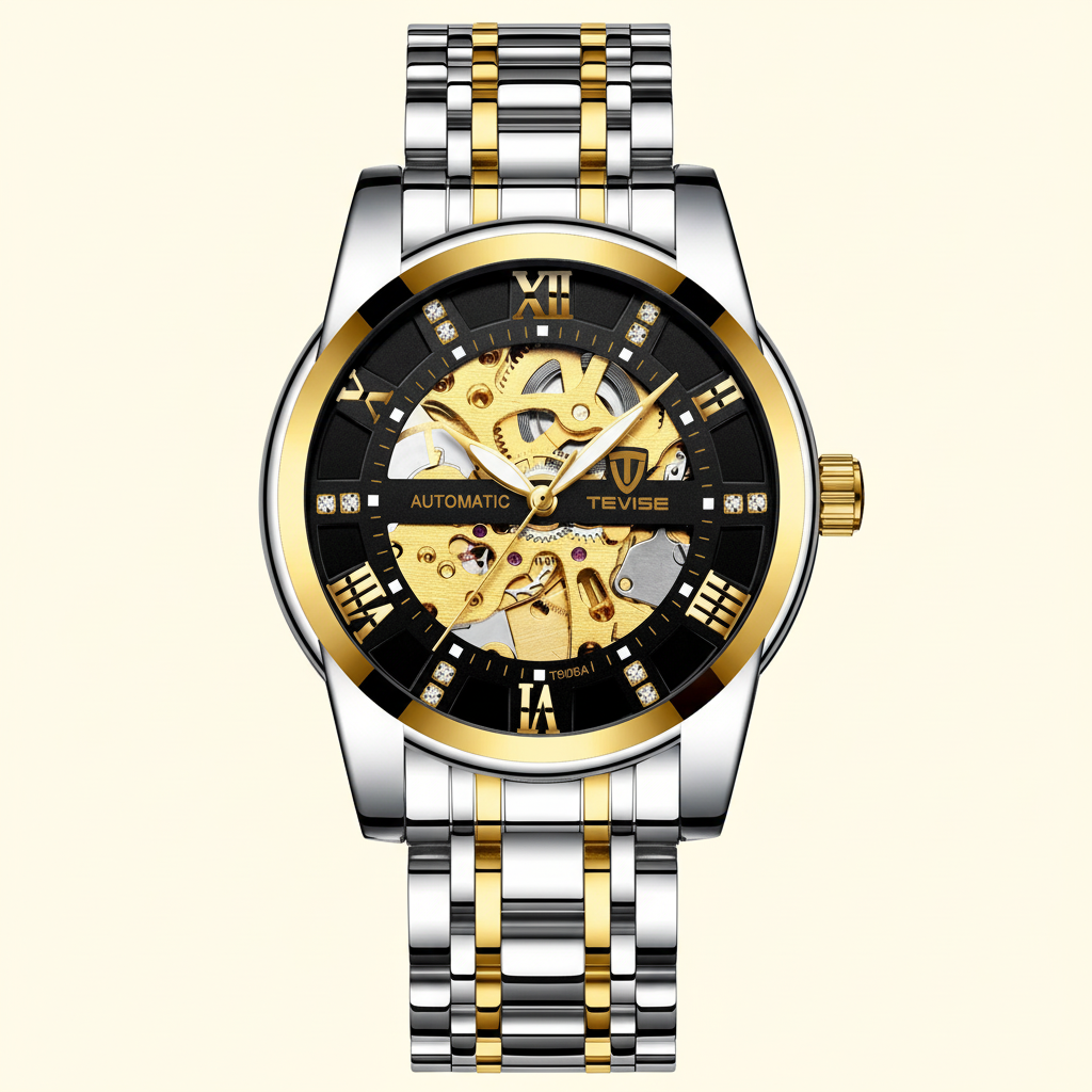 Close-up of hollow dial showing intricate mechanical movement