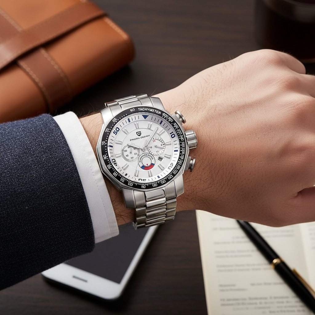 Lifestyle shot of PAGANI multifunction watch for everyday wear