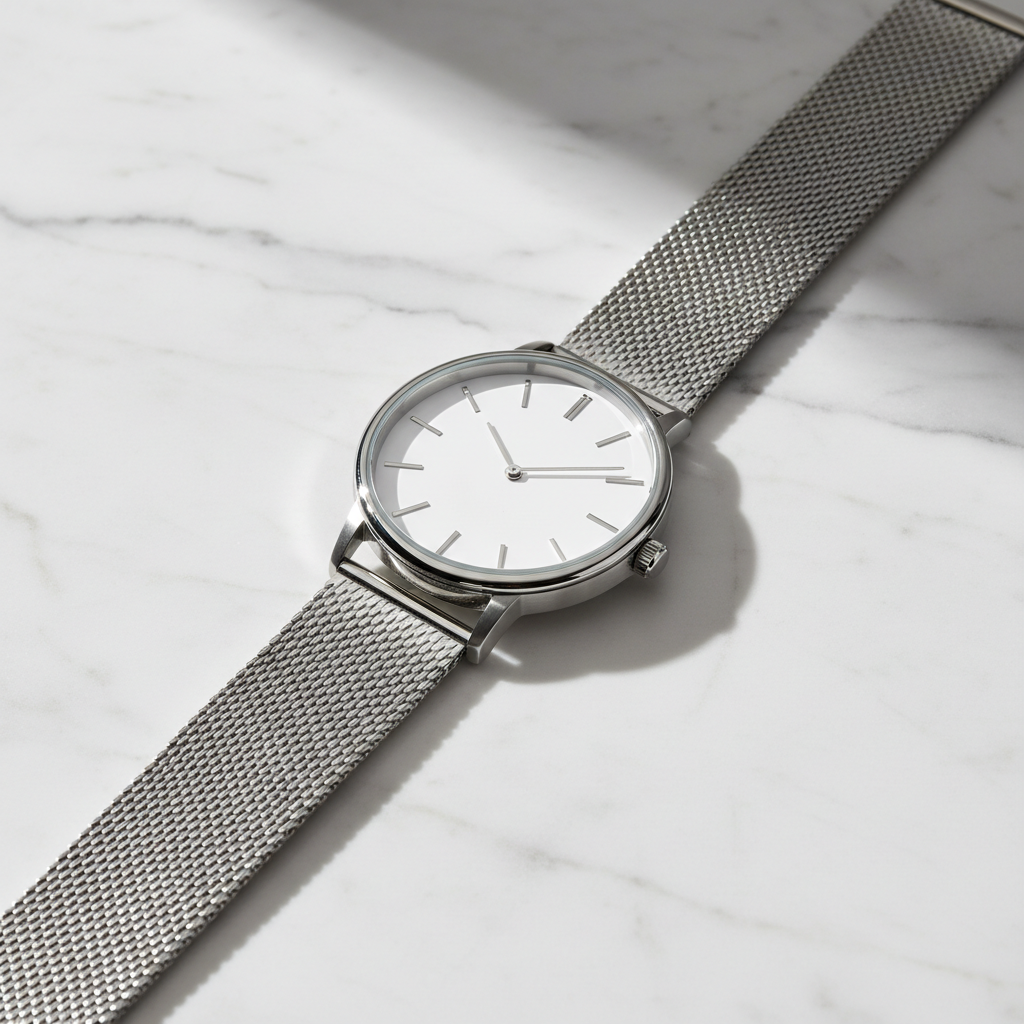 Premium mesh strap quartz watch detail view